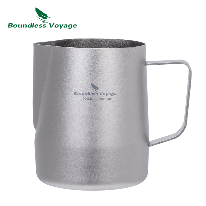 Milk Steaming Pitcher - Boundless Voyage チタンミルク泡立て器カップバリスタラテアートラウンドスパウトミルクジャグコーヒーカップ 600 ミリリットル屋外食器 Ti3239D