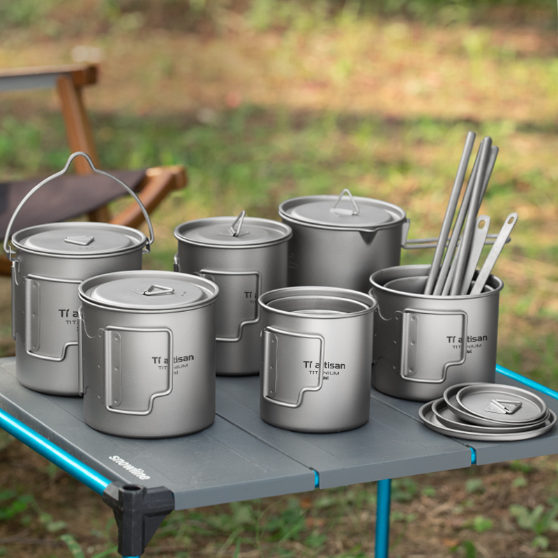 Coffee Equipment Travel Bag - Tiartisan 屋外チタン軽量ポータブルティーコーヒーカップ折りたたみハンドルキャンプ水マグハイキング旅行用