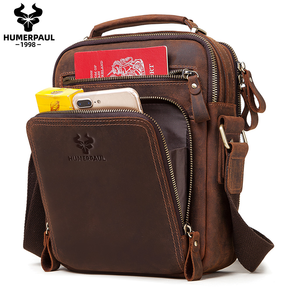 Coffee Equipment Travel Bag - HUMERPAUL 本革メンズショルダーバッグヴィンテージクロスバッグ大容量男性メッセンジャートートバッグ旅行 Bolso Hombres