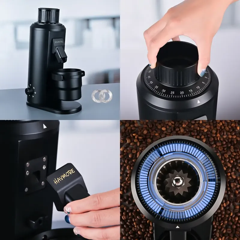 Coffee Grinder Burr Flat - HAVMORE 自動ステンレス製80MMフラット刃コーヒーグラインダー 70g容量 家庭用・業務用 EMG100