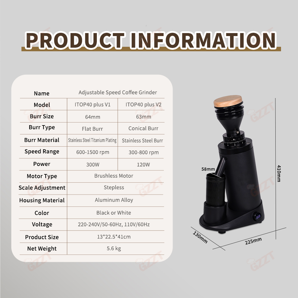 GZZT ITOP40 Plus-V1/V2 調整可能な速度 - Coffee Grinder Burr Flat のレビューと価格
