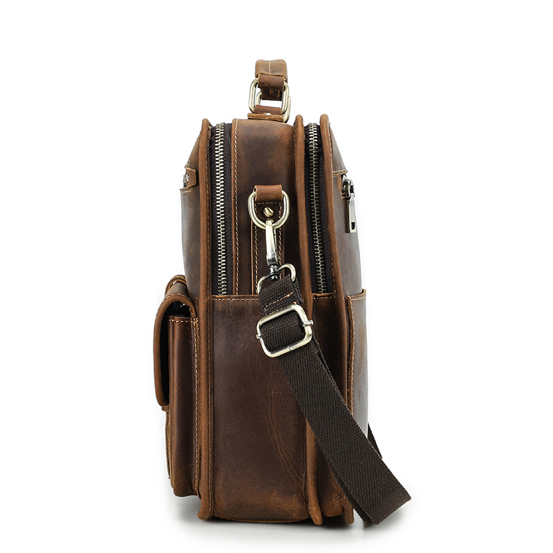 男性用クレイジーホースレザーショルダーバッグ、ヴィンテージト - Coffee Equipment Travel Bag のレビューと価格
